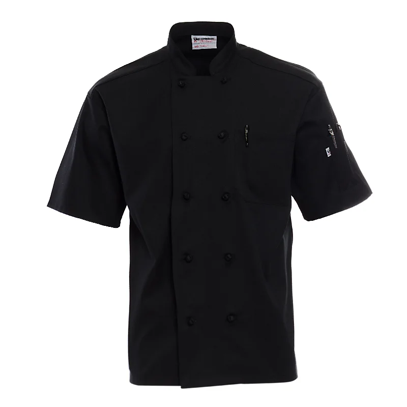 Women's Coats with BeltBlack Short-Sleeve Knot-Button Chef Coat 5701