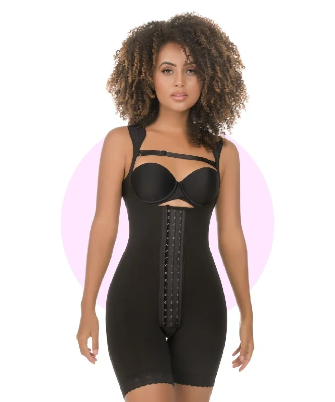 body shaper with silicone grip strips for no-slip wearREF. 455: HIGH CONTROL MID-THIGH BODYSUIT