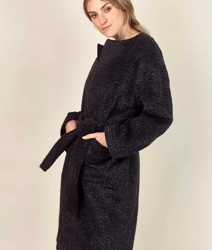 Women's Coats with Fur Trimmed BeltLong Belted Suri Alpaca Coat