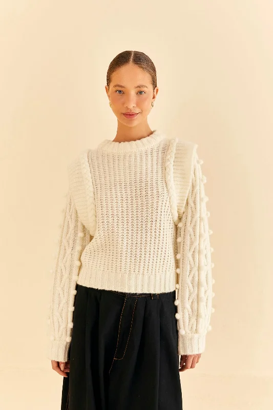 Women's Ukrainian Wool SweatersOff-White Braided Sweater