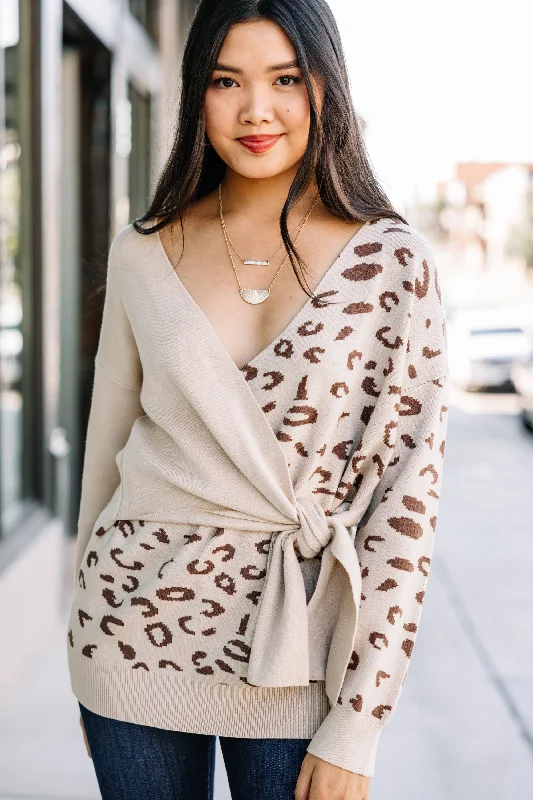 Women's Sweetheart Collar SweatersTogether Forever Taupe Brown Leopard Sweater