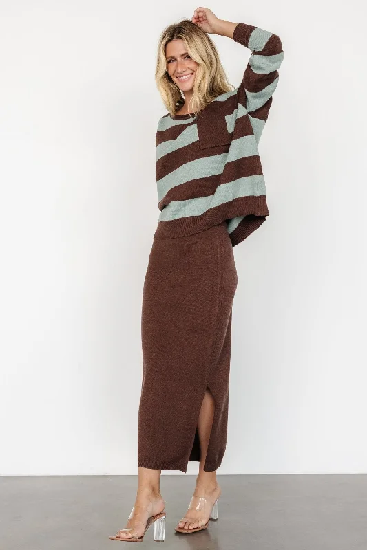 Women's V-Shaped Collar SweatersCarlotta Sweater + Skirt Set | Brown + Turquoise