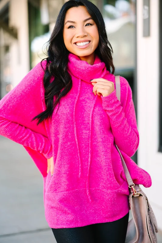 Women's Mandarin Collar SweatersRealized Fun Fuchsia Pink Turtleneck Tunic