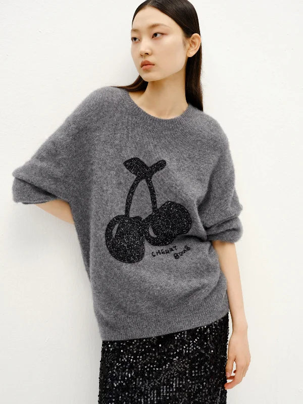 Women's Fine Gauge SweatersCherry Sequin Silk Cashmere Sweater