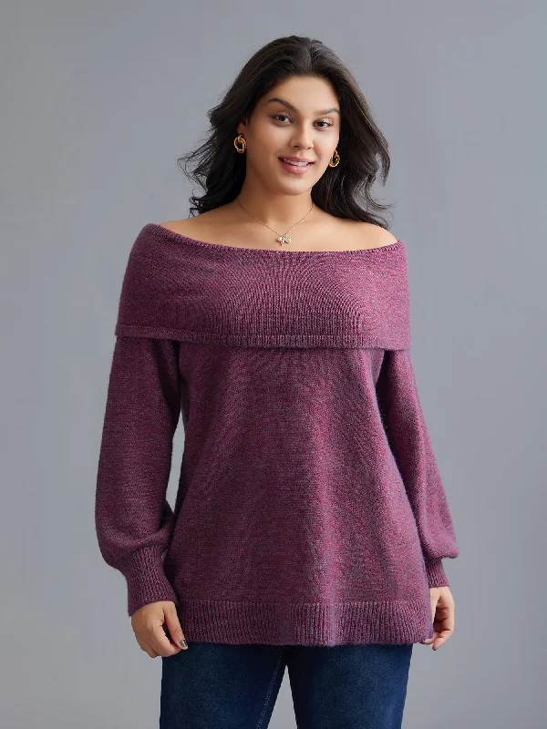 Women's Azerbaijani Wool SweatersOff-Shoulder Textured Long Sleeve Pullover