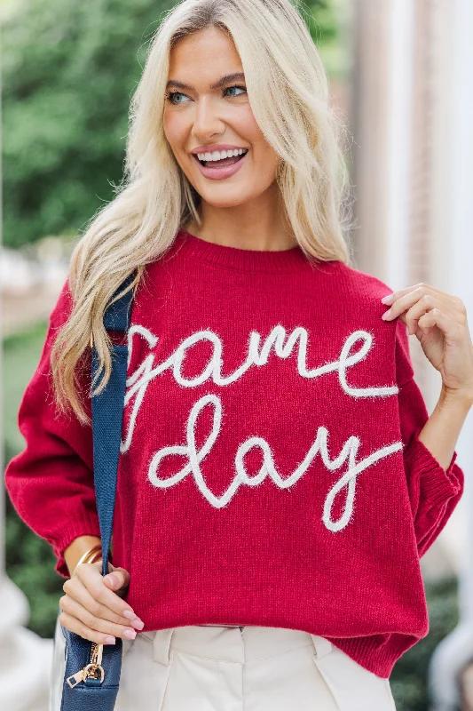 Women's Smocked SweatersIt's Game Day Crimson/White Puff Sleeve Sweater