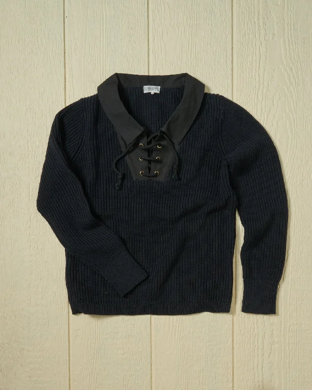 Women's Sweetheart Collar SweatersHalifax Lace-Up Sweater in Navy