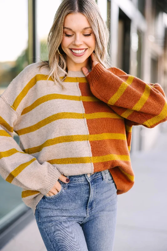 Women's Wide Collar SweatersBack And Forth Rust Orange Striped Sweater