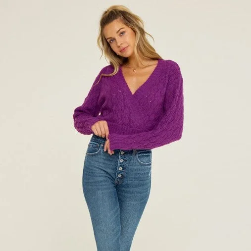 Women's Boat Neck SweatersKnit Wrap Sweater (Violet Night)