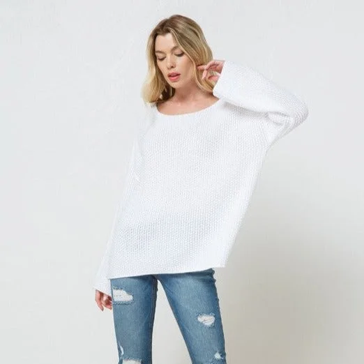 Women's Long Length SweatersKnitted Sweater (White)