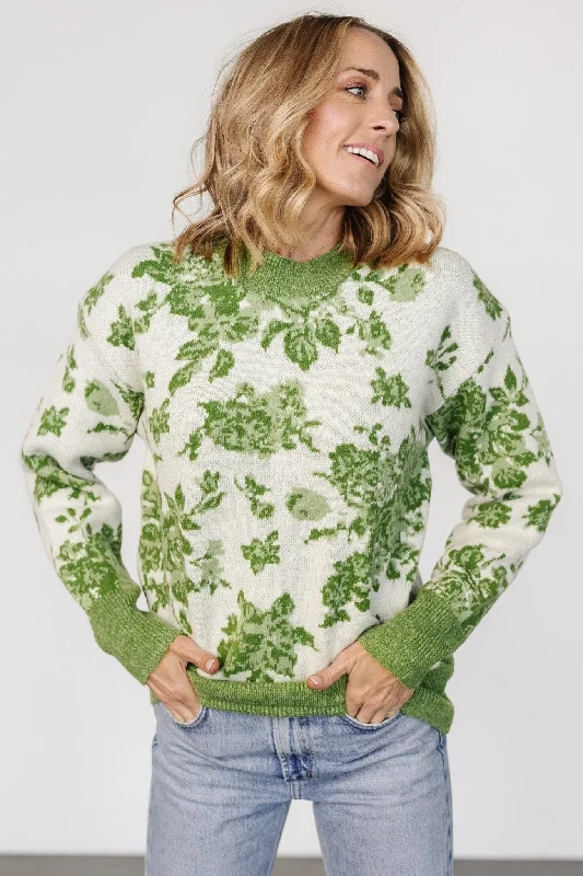 Women's High Collar SweatersLegend Sweater | Light Green Print