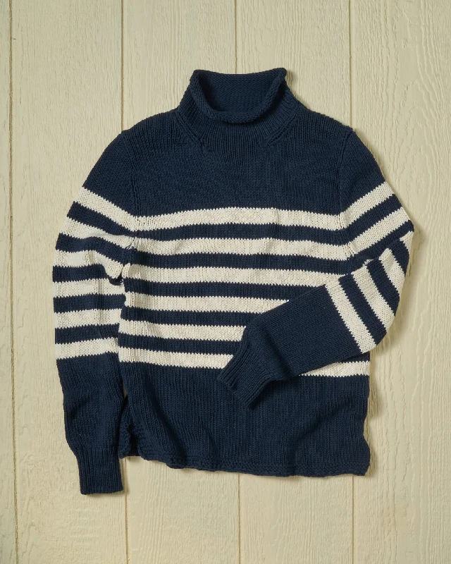 Women's Shawl Collar SweatersWomen's Fisherman's Sweater in Navy/Egret Breton Stripe