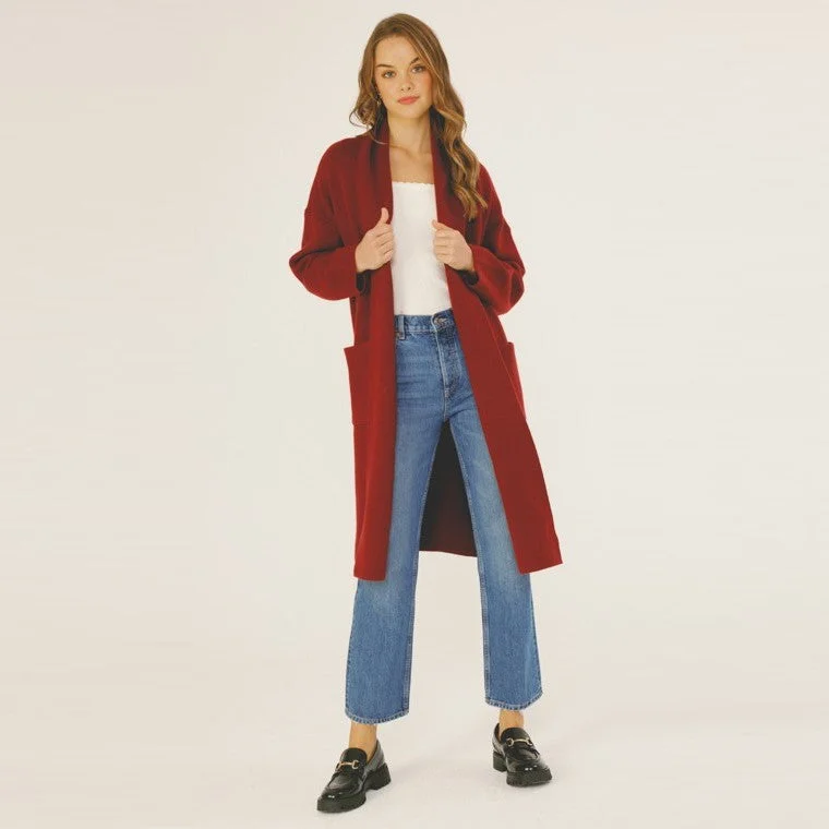 Women's Low Collar SweatersLong Sleeve Cardigan (Beetroot)