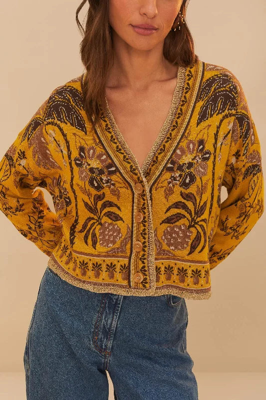 Women's Polyester SweatersYellow Golden Oasis Knit Cardigan