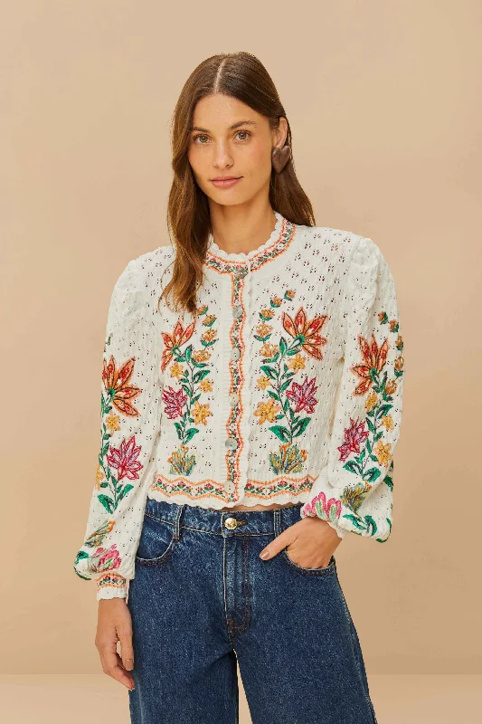 Women's Embroidered SweatersOff-White Garden Delight Knit Cardigan