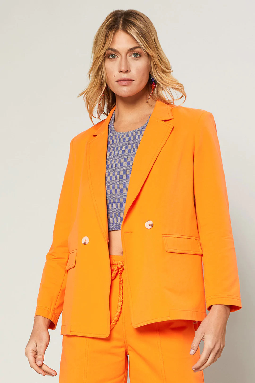 Women's Collarless Design SweatersOrange Blazer