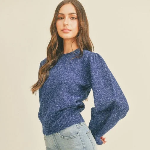 Women's Shirt Collar SweatersBalloon Sleeve Sweater (Smokey Royal)