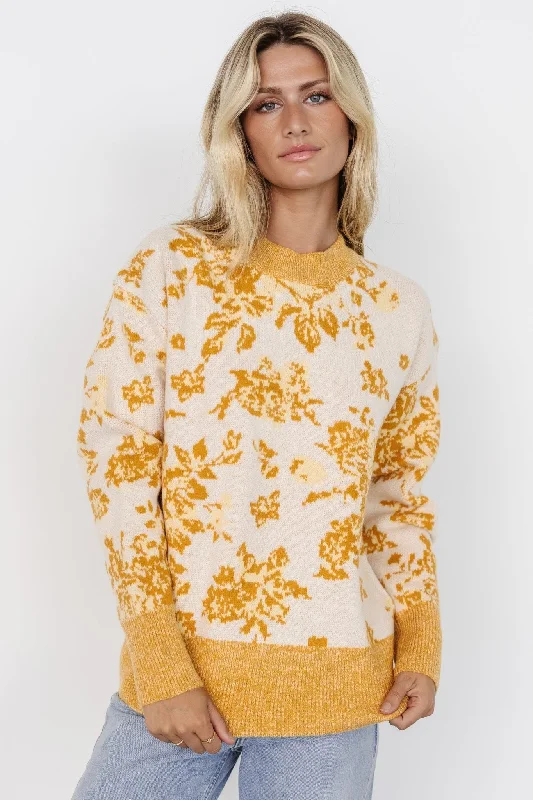 Women's Notched Collar SweatersLegend Sweater | Mustard Print