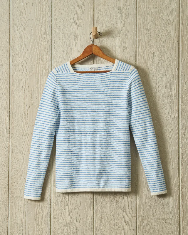 Women's Peter Pan Collar SweatersRiviera Sweater Knit Top in Cream/Coastal Blue