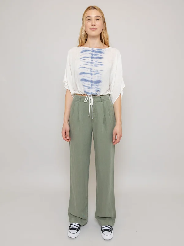 Women's Jodhpurs with Rounded CollarGreta Pleated Wide Pant - Army