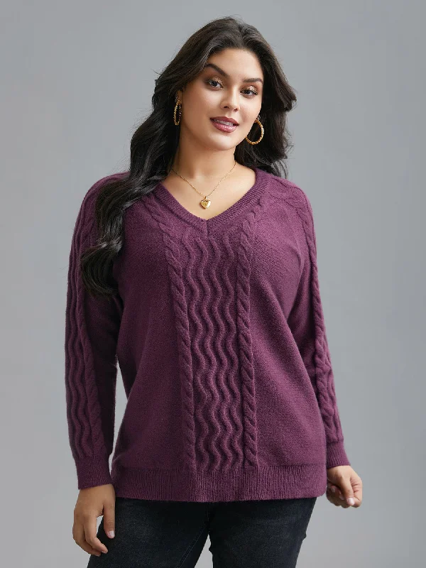 Women's Peter Pan Collar SweatersPlain V Neck Cable Knit Pullover