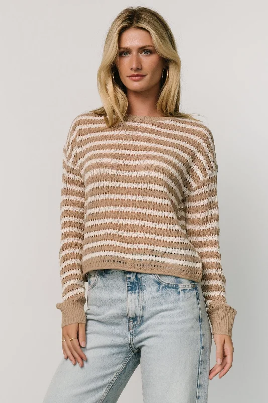 Women's Fair Isle SweatersDawn Open Knit Top | Taupe + Ivory