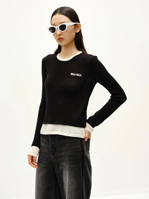 Women's Oversized SweatersFake Two Piece Slim Knit Sweater