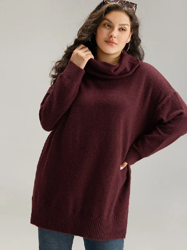 Women's Fine Gauge SweatersAnti-Pilling Split Side Turtle Neck Pullover