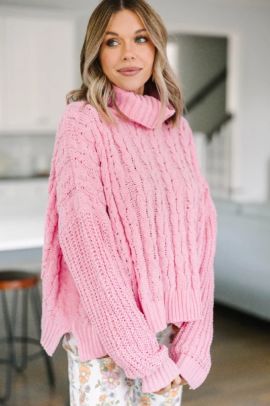 Women's Tight Fit SweatersBetter Get Going Pink Cable Knit Sweater