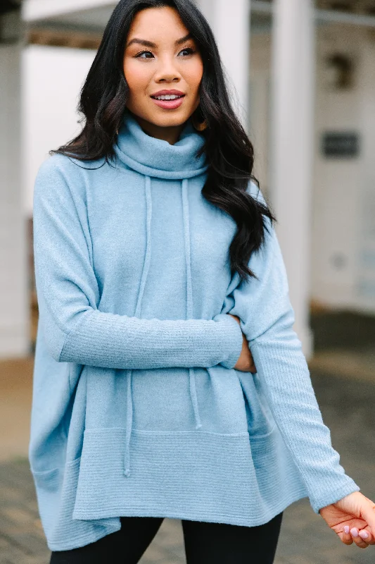 Women's Wide Collar SweatersRealized Fun Light Blue Turtleneck Tunic