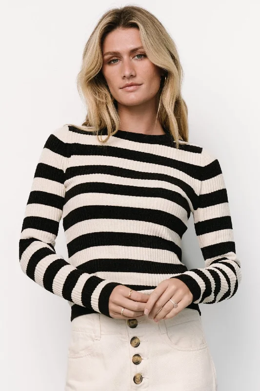 Women's Cardigan SweatersMilwaukee Striped Sweater | Black + Ivory