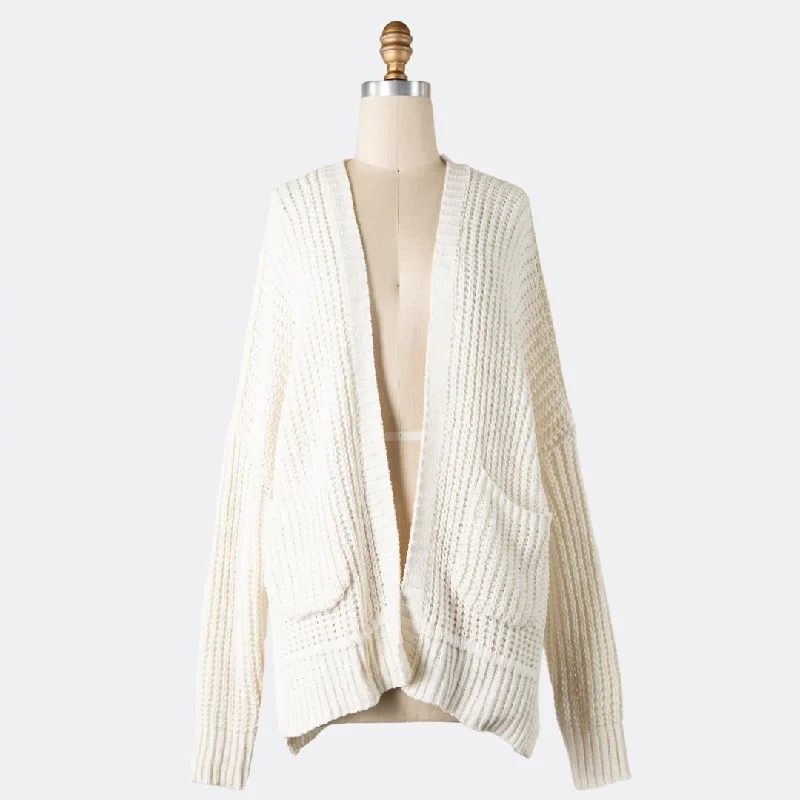 Women's U-Shaped Collar SweatersChenille Cable Knit Cardigan (Ivory)