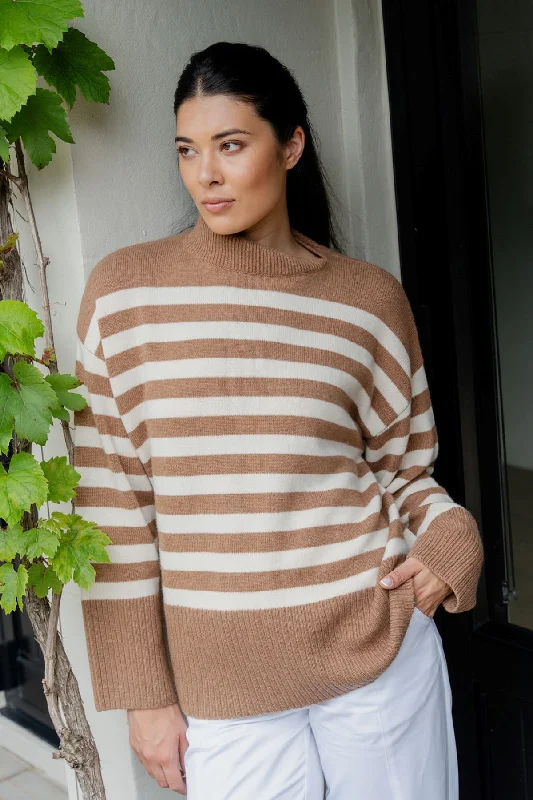 Women's Wide Collar SweatersCaitlin Crisp Rupert Knit - Tan Stripe