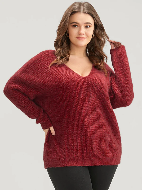 Women's Loose Fit SweatersSolid Soft Pointelle Knit Cut Out Fluffy Knit Top