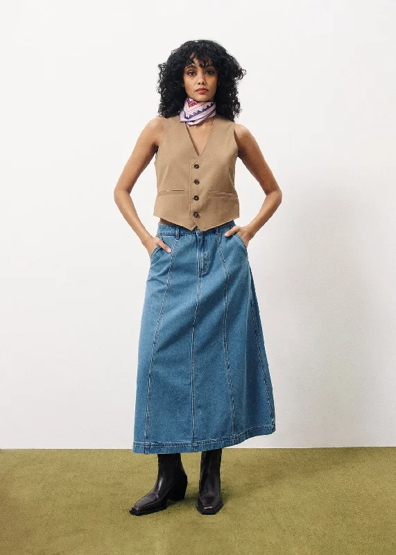 Women's Jodhpurs with V-Shaped CollarDenim Skirt Chc-24045 Ermeline Bleu-Jean