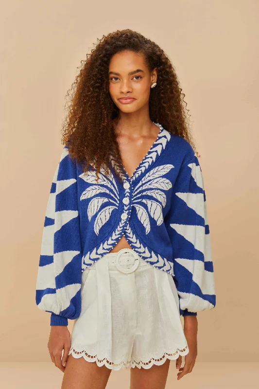 Women's Ruffled SweatersBlue Palms Graphic Knit Cardigan