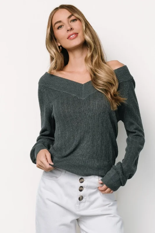 Women's Mandarin Collar SweatersAshby V Neck Sweater Top | Balsam