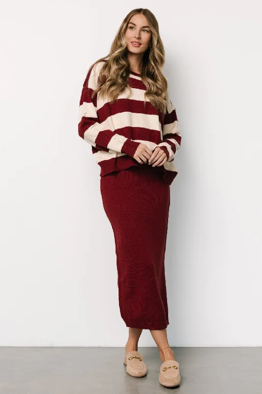 Women's Collarless Design SweatersCarlotta Sweater + Skirt Set | Burgundy + Cream