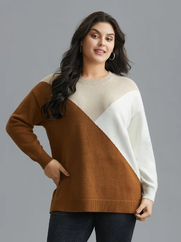 Women's Montenegrin Wool SweatersSupersoft Essentials Color Block Crew Neck Pullover