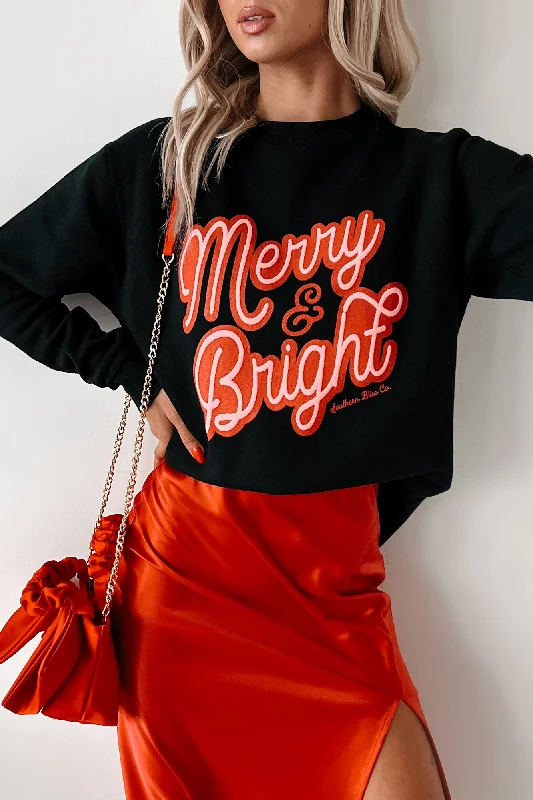 Women's Crop SweatersAlways "Merry And Bright" Graphic Sweatshirt (Black)