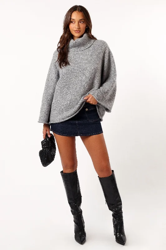 Women's Tasseled SweatersBindy Cowlneck Knit Sweater - Grey Marle