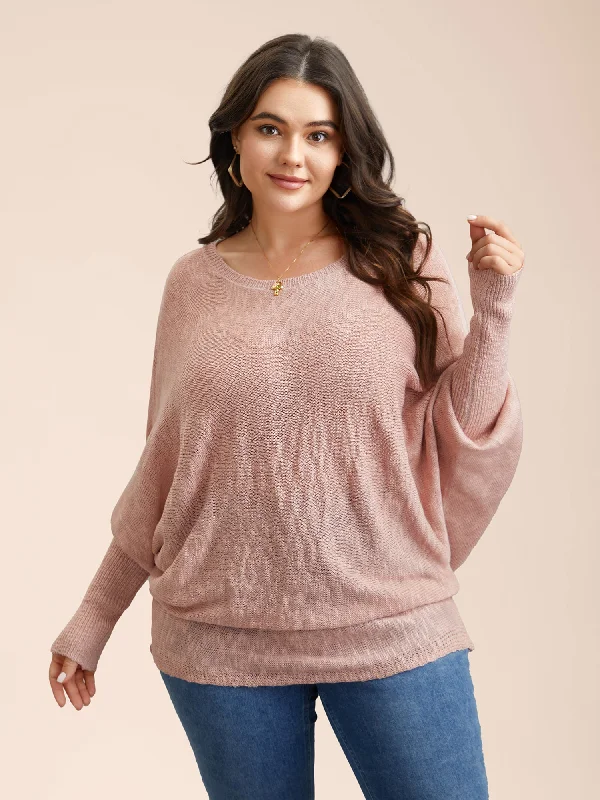 Women's Fine Gauge SweatersHeather Textured Dolman Sleeve Ribbed Pullover