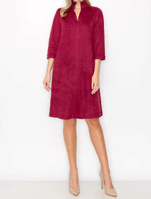 Women's Boat Collar DressesAiden Suede Dress In Wine