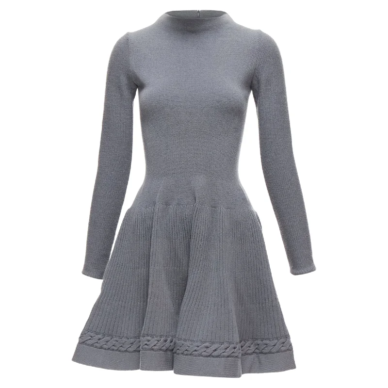 Women's Rounded Collar DressesAlaia  virgin wool blend crew cable fit flare knitted dress