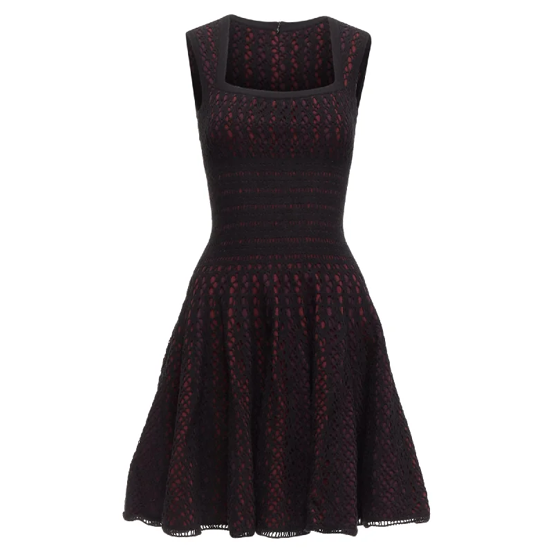 Women's Boat Collar DressesAlaia virgin wool blend cut out jacquard square neck dress