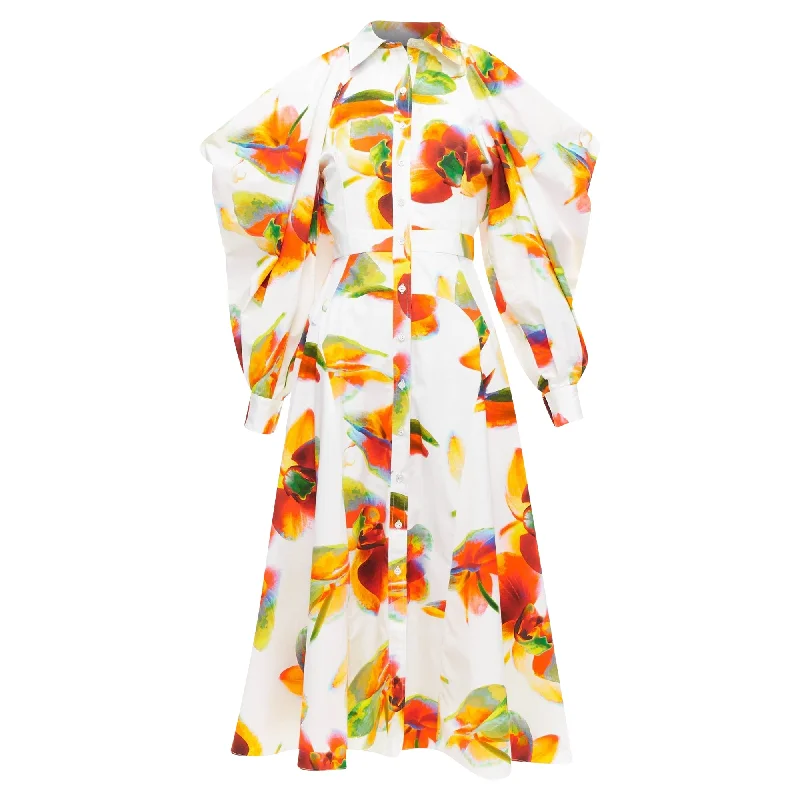 Women's Wide Collar DressesAlexander McQueen Solarised Orchid floral slash shoulder dress