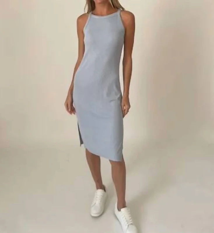 Women's Collarless DressesCaroline Ribbed Dress In Light Blue