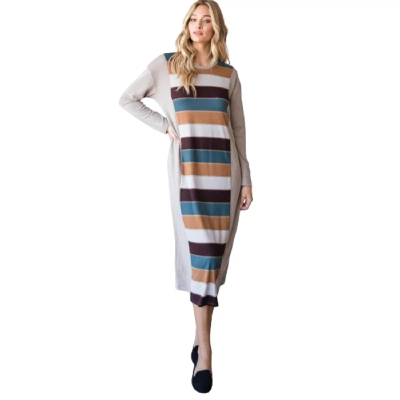 Women's Low-Neck DressesColorblock Striped Dress