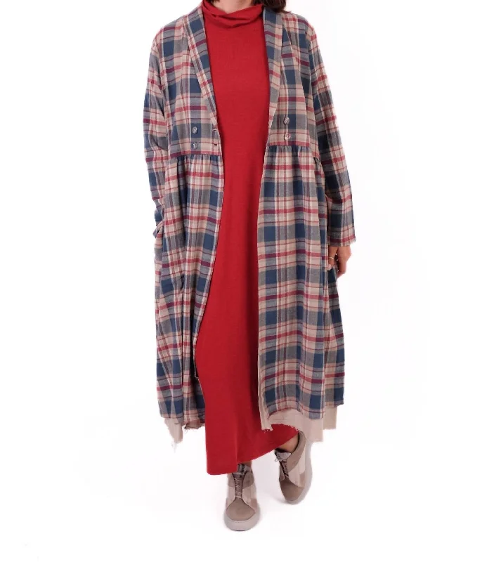 Women's Maxi DressesCotton Plaid Overcoat Dress In Sand