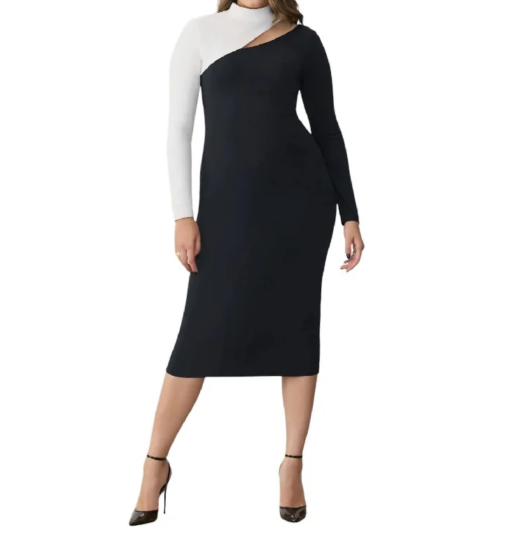 Women's V-Shaped Collar DressesDowntown Cut Out Dress In Blk/white